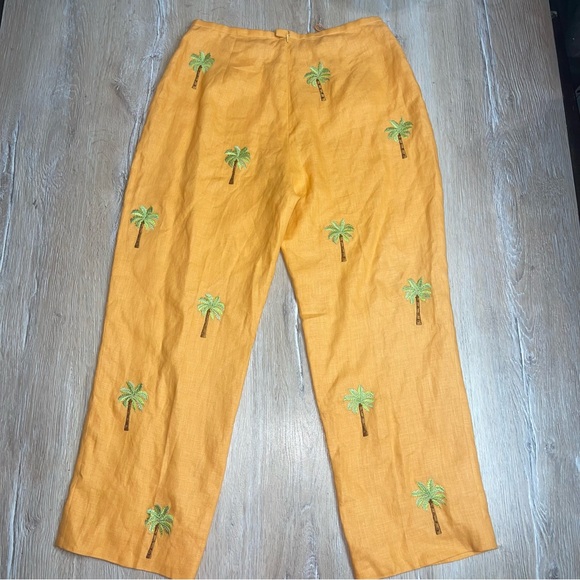 Vintage JADE Melody Tam Women’s Orange Linen Pants Embroidered Palm Tree Size 8 - Picture 4 of 13